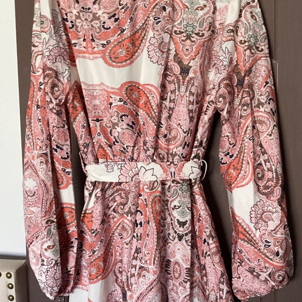Faux Wrap sx 8/10L Pink/Orange Paisley multi color Maxi Dress